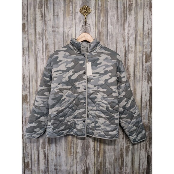 Z Supply Maya Camo Quilted Jacket Dusty Sage Soft Snap Down Pockets NWT - Picture 1 of 6